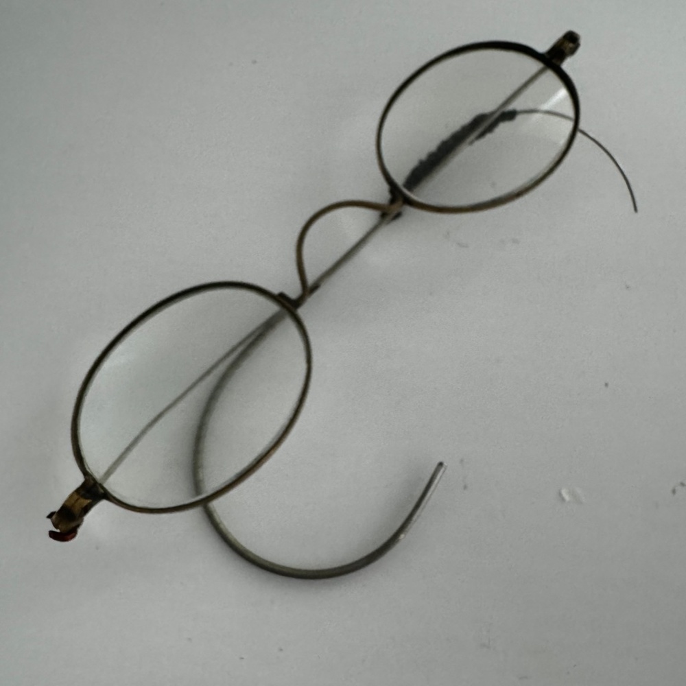 Antique Round Eyeglasses Wire Rim Gold Tone Prescription